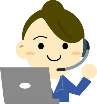 Telephone operator in front of personal computer Telephone operator in front of personal computer