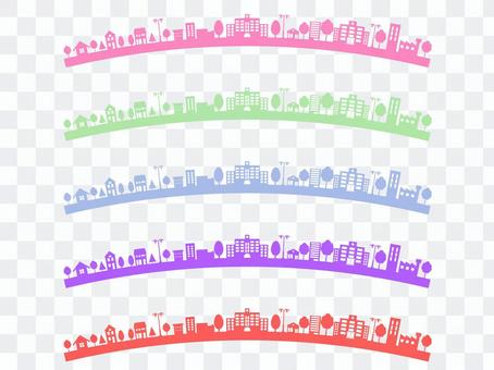 Curved colorful cityscape set Curved colorful cityscape set