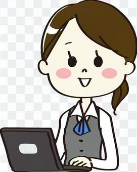Female front that operates a personal computer Female front that operates a personal computer
