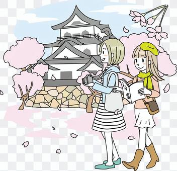 Castle girl and cherry blossoms Castle girl and cherry blossoms