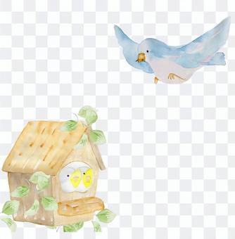 Hand-painted watercolor birdhouse birdhouse blue bird Hand-painted watercolor birdhouse birdhouse blue bird