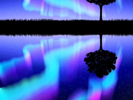 Aurora, meadow and tree silhouette Aurora, meadow and tree silhouette