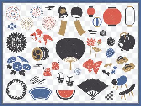 Japanese style frame and icon set for summer and Bon festival Japanese style frame and icon set for summer and Bon festival