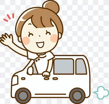 Female staff heading for visiting nursing care Female staff heading for visiting nursing care