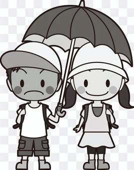 Boys and girls doing an umbrella monochrome Boys and girls doing an umbrella monochrome