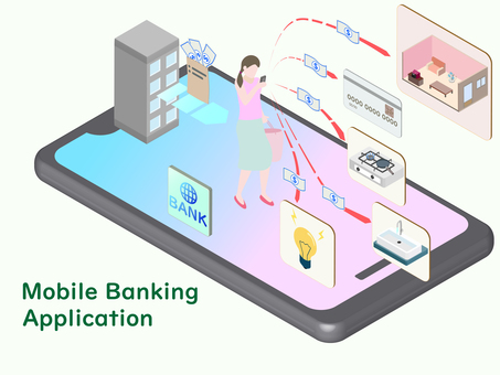 Banking app on isometric smartphones Banking app on isometric smartphones