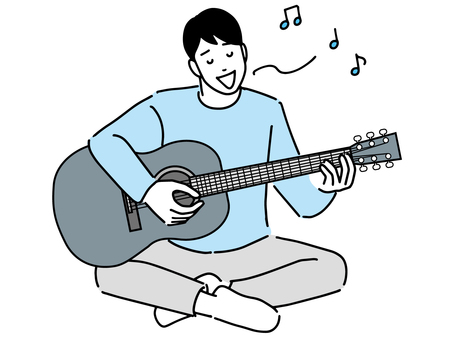 A man who plays the guitar and sings comfortably A man who plays the guitar and sings comfortably