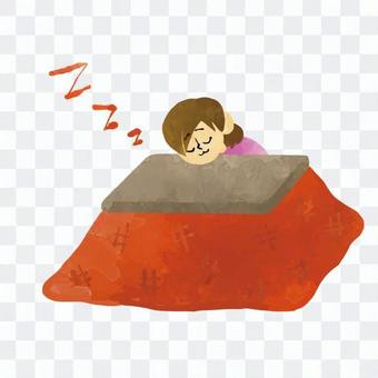 A woman sleeping in a kotatsu A woman sleeping in a kotatsu