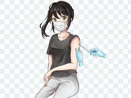 Girl wearing a mask and receiving an injection Girl wearing a mask and receiving an injection