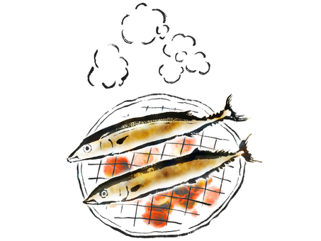 Charcoal-grilled Pacific saury, grilled with salt Charcoal-grilled Pacific saury, grilled with salt