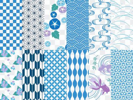 Japanese style pattern 12 pattern set / blue / summer / cool Japanese style pattern 12 pattern set / blue / summer / cool