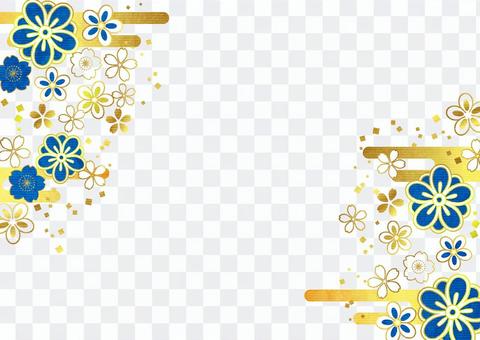 青色の和花と雲のフレーム横透過アリ 青色の和花と雲のフレーム横透過アリ