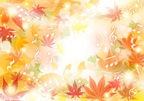 Maple and ginkgo autumn leaves musical note background horizontal Maple and ginkgo autumn leaves musical note background horizontal