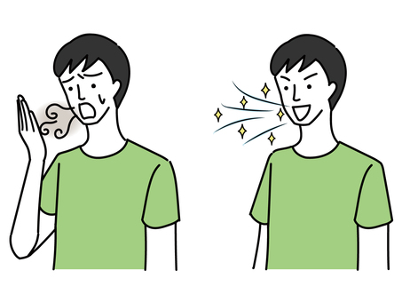 A woman suffering from bad breath and a man with a refreshing breath A woman suffering from bad breath and a man with a refreshing breath