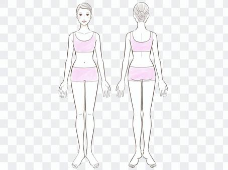Full-body view of a woman Front and back Full-body view of a woman Front and back