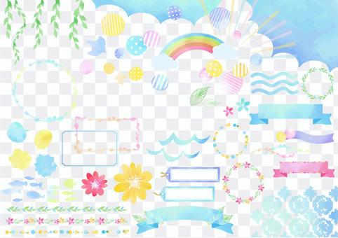 Watercolor material 040 summer illustration set Watercolor material 040 summer illustration set