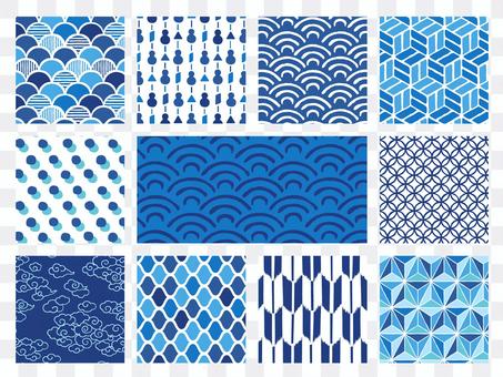 Hand-painted Japanese pattern background set (blue) Hand-painted Japanese pattern background set (blue)