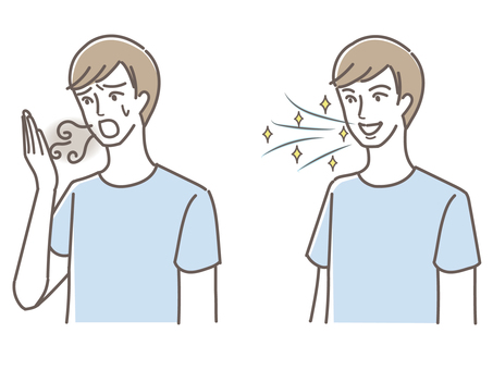 A woman suffering from bad breath and a man with a refreshing breath A woman suffering from bad breath and a man with a refreshing breath