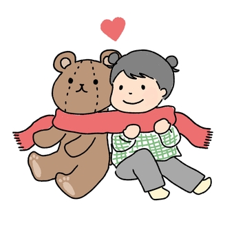 Girl wearing a teddy bear and a muffler Girl wearing a teddy bear and a muffler