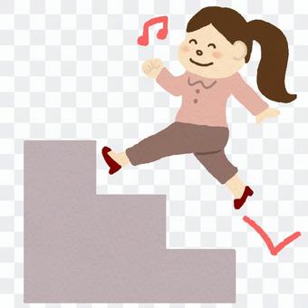A woman climbing the stairs A woman climbing the stairs