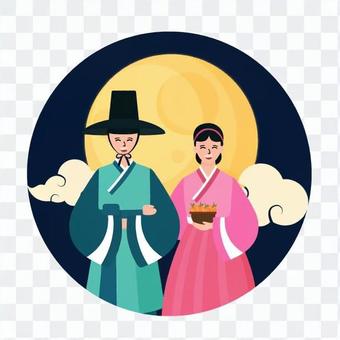 Men and women standing side by side with the full moon Men and women standing side by side with the full moon