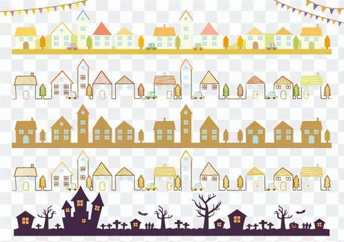Autumn townscape / illustration / line material Autumn townscape / illustration / line material