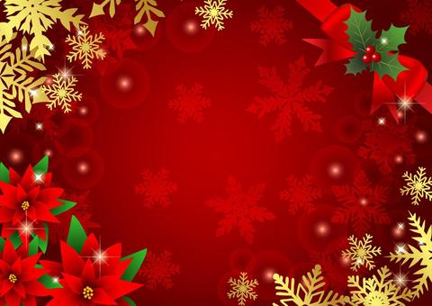 ポインセチアと雪のクリスマス背景赤 ポインセチアと雪のクリスマス背景赤