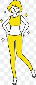 Successful diet Rejoice woman jump yellow Successful diet Rejoice woman jump yellow