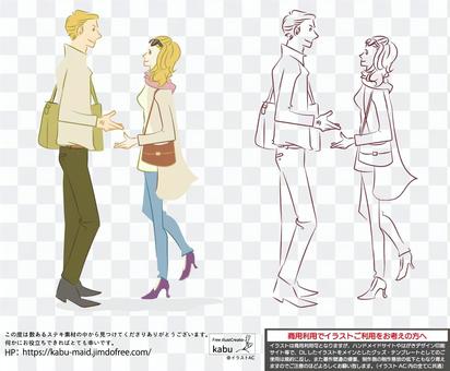 Illustration of men and women in winter clothes Two people dating Illustration of men and women in winter clothes Two people dating