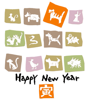 Zodiac New Year's cards lined up in 4x3 Zodiac New Year's cards lined up in 4x3