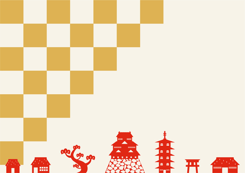Castle town landscape checkered background Castle town landscape checkered background