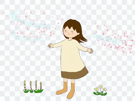 A girl who spreads her arms and receives the spring breeze A girl who spreads her arms and receives the spring breeze