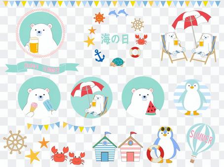 Marine day set polar bear and penguins Marine day set polar bear and penguins