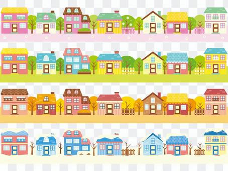 Spring, summer, fall, winter, house set Spring, summer, fall, winter, house set
