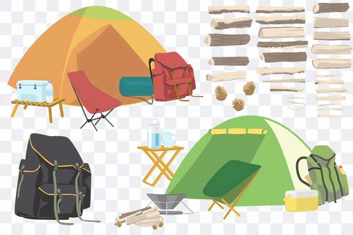 A set of firewood drawn separately from camping equipment A set of firewood drawn separately from camping equipment