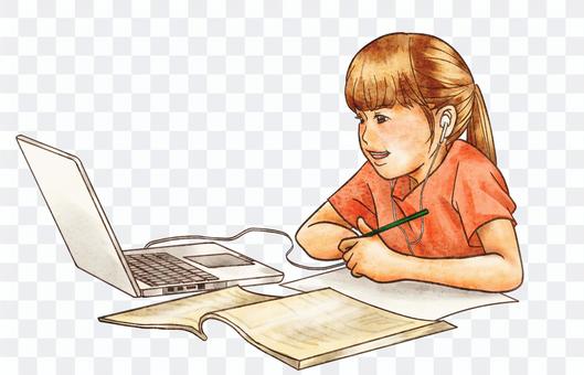 Children taking online lessons Children taking online lessons