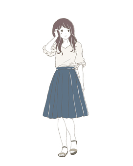 Girl in long skirt full body front Girl in long skirt full body front