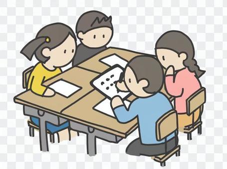 Children studying in groups Children studying in groups