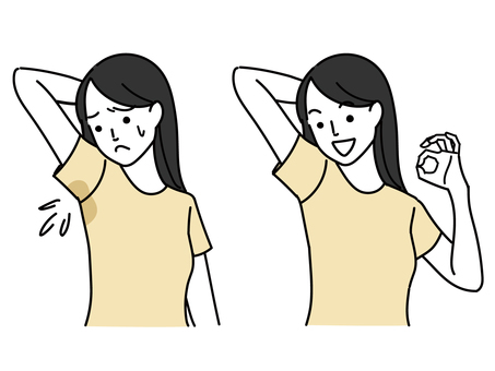 A woman suffering from sweat stains on her side A woman suffering from sweat stains on her side