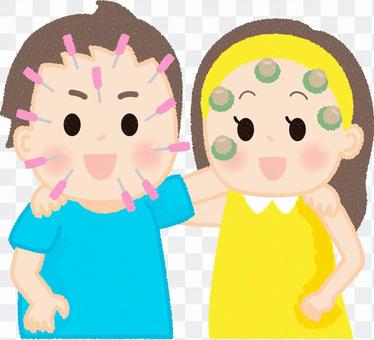 Two people with moxibustion Two people with moxibustion