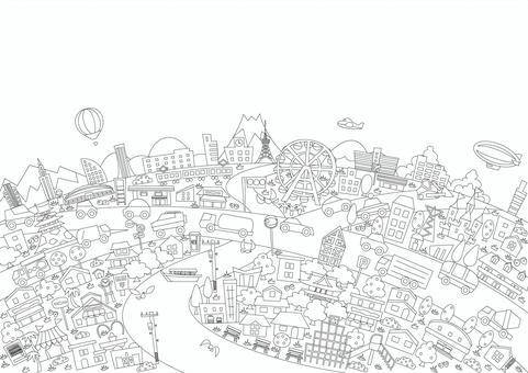 Lively cityscape line art coloring book Lively cityscape line art coloring book