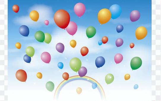 Blue sky and balloons with rainbow Blue sky and balloons with rainbow