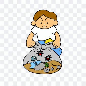 Let's tie a garbage bag and throw it away to prevent virus scattering Let's tie a garbage bag and throw it away to prevent virus scattering