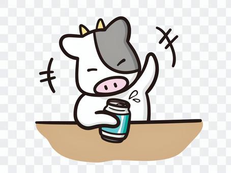 缶の飲み物を飲むうしくんのイラスト 缶の飲み物を飲むうしくんのイラスト