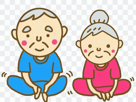 Elderly couple doing stretching person Elderly couple doing stretching person