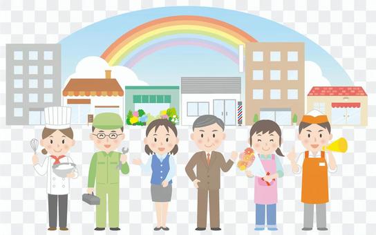 Shopping street style background and workers Shopping street style background and workers