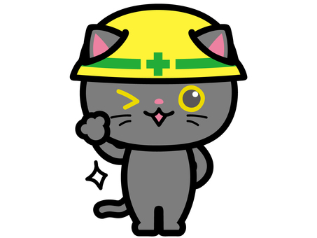 A black cat wearing a helmet and greeting A black cat wearing a helmet and greeting