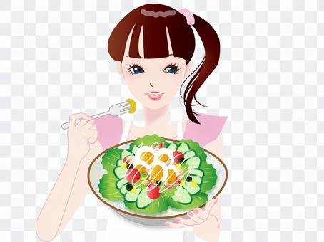 女性55-1サラダを食べる女性‐p 女性55-1サラダを食べる女性‐p