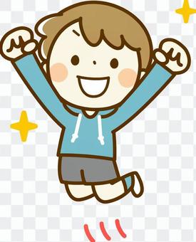 A boy who is happy to jump A boy who is happy to jump