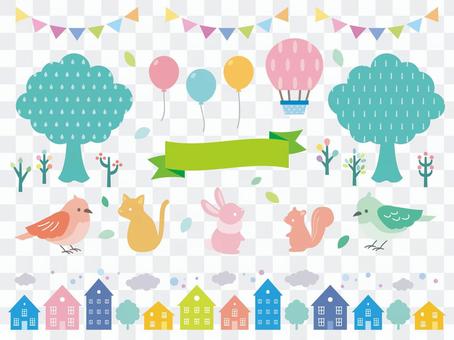 Townscape and animal illustrations Townscape and animal illustrations